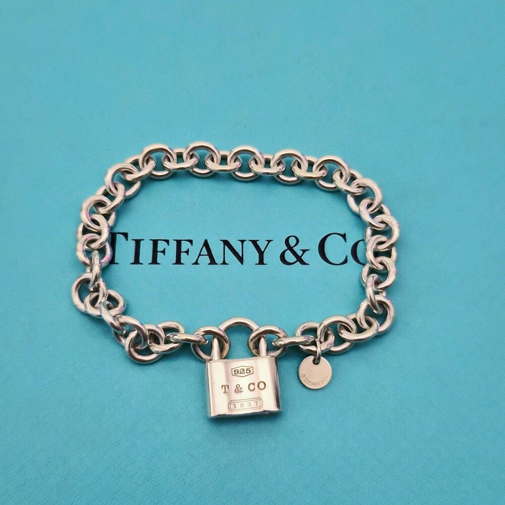 Tiffany & Co. Sterling Silver 1837 Lock Padlock Charm 7 in Bracelet